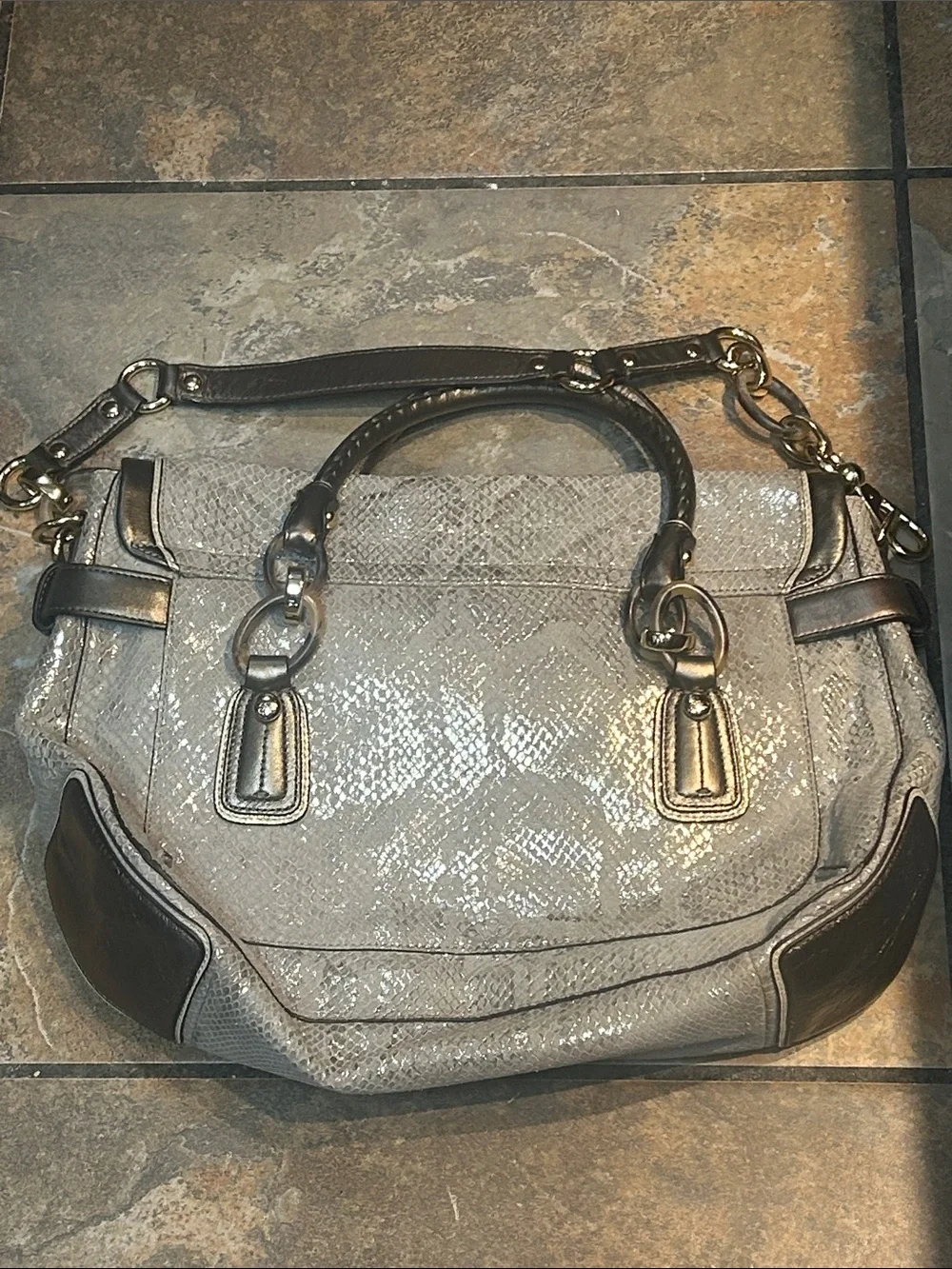 Coach Kristin Embossed Python Metallic Flap Satchel, Style #18309. New with tag